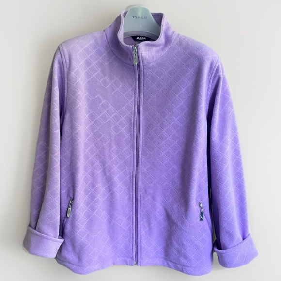 Alia Petite Structured Checkered Fleece Jacket Lilac Full Zip Long Sleeve PL/G - Picture 1 of 14